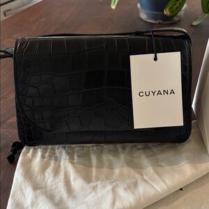 Cuyana Black Croc Embossed Shoulder Bag